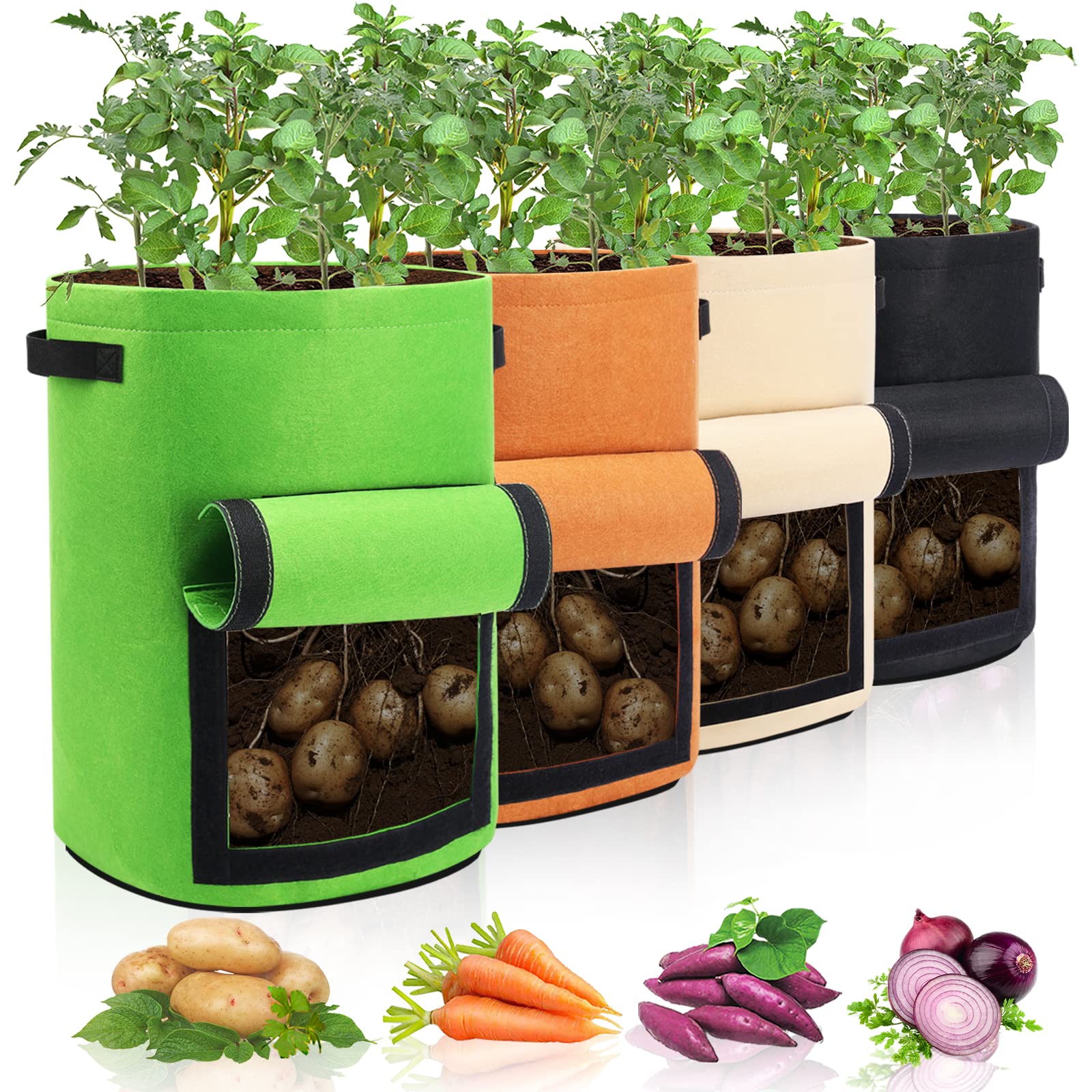 Homyhoo 4 Pack Potato Growing Bag 10 gallon black with harvest window
