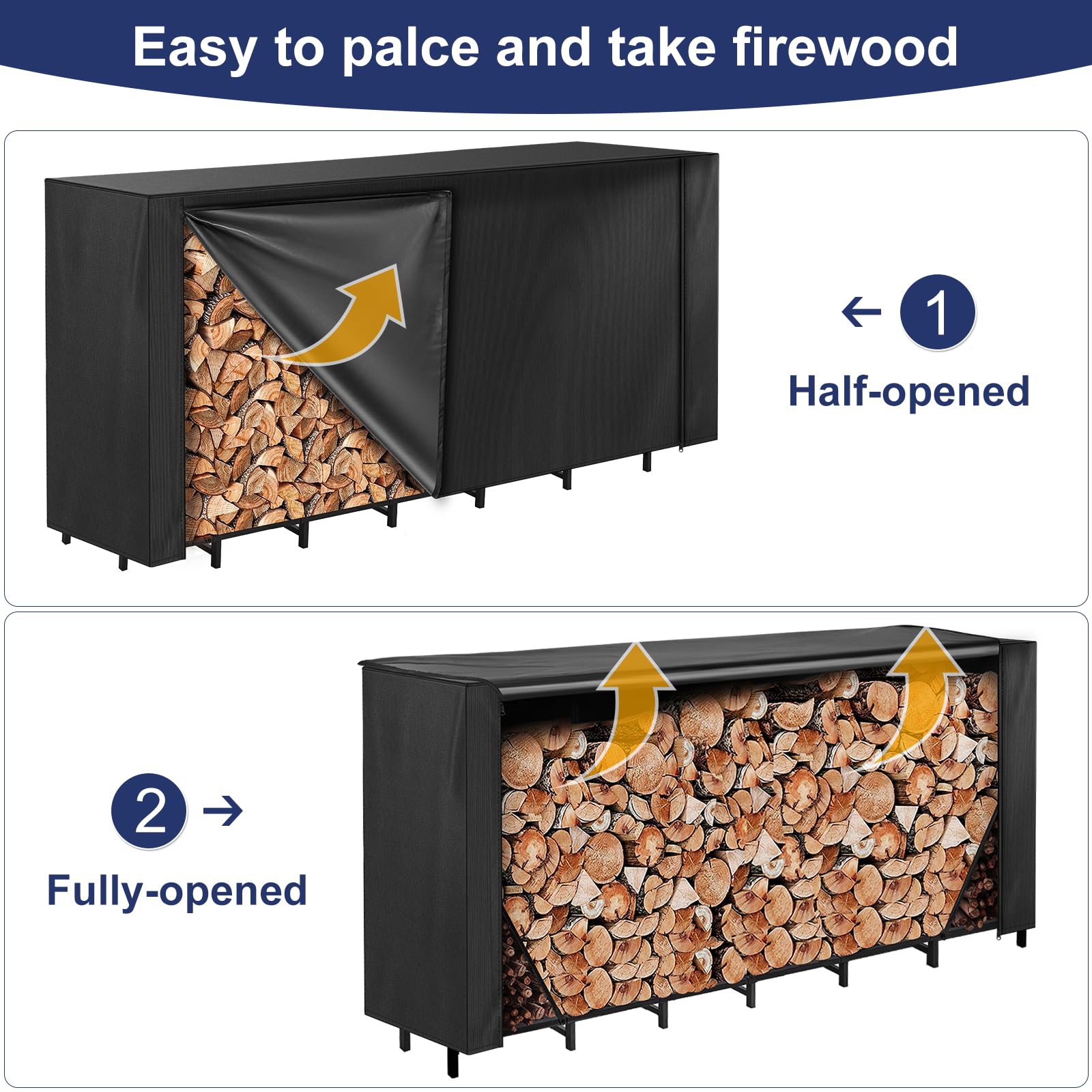 HONEST OUTFITTERS Firewood Cover shown in use with firewood