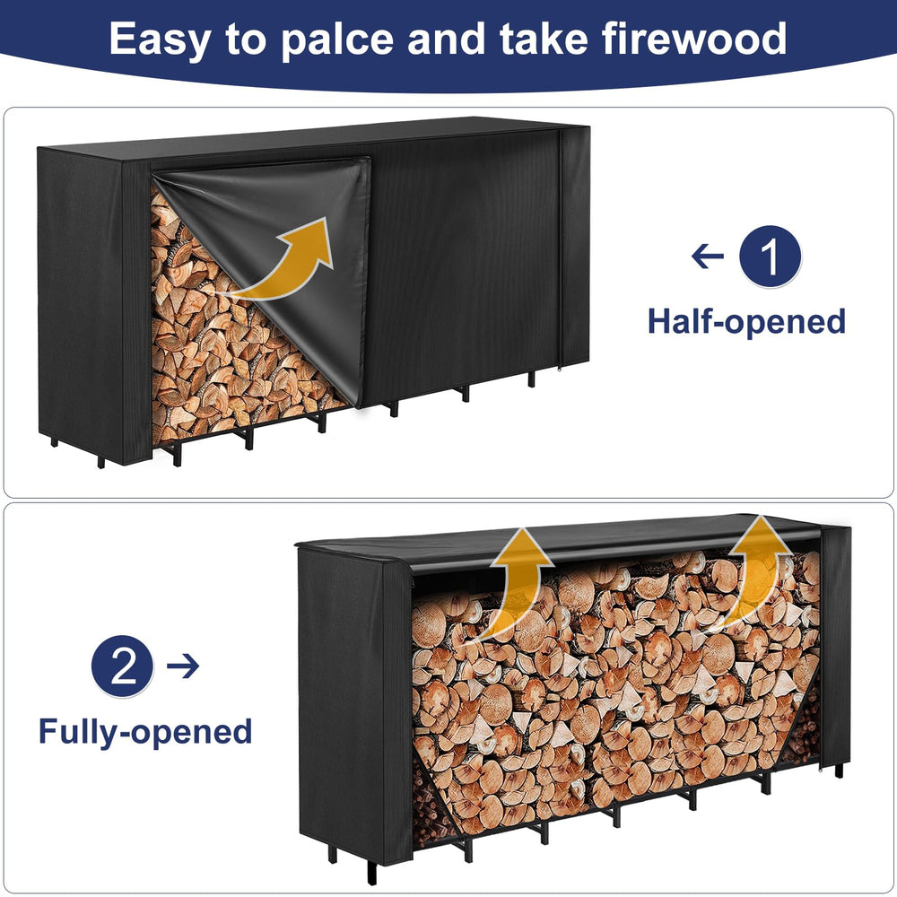 HONEST OUTFITTERS Firewood Cover shown in use with firewood