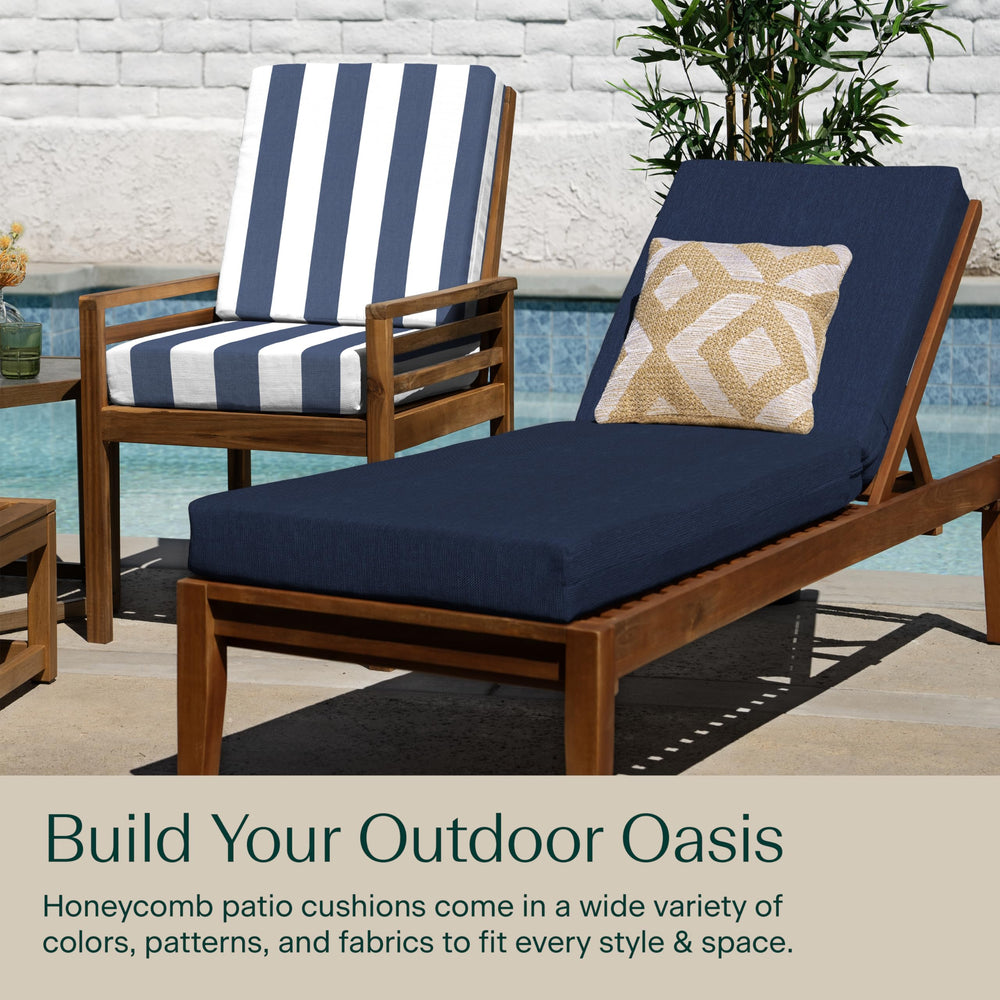 Honeycomb Chaise Cushion placed on a patio lounge chair