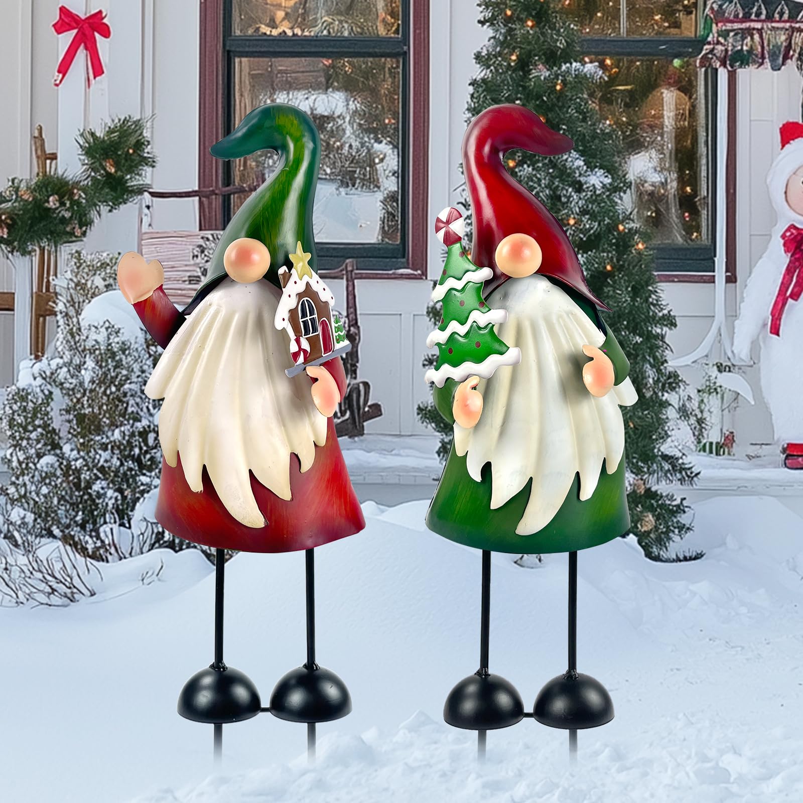 HONGLAND 18-inch Christmas gnome garden stake with vibrant hat and gingerbread house