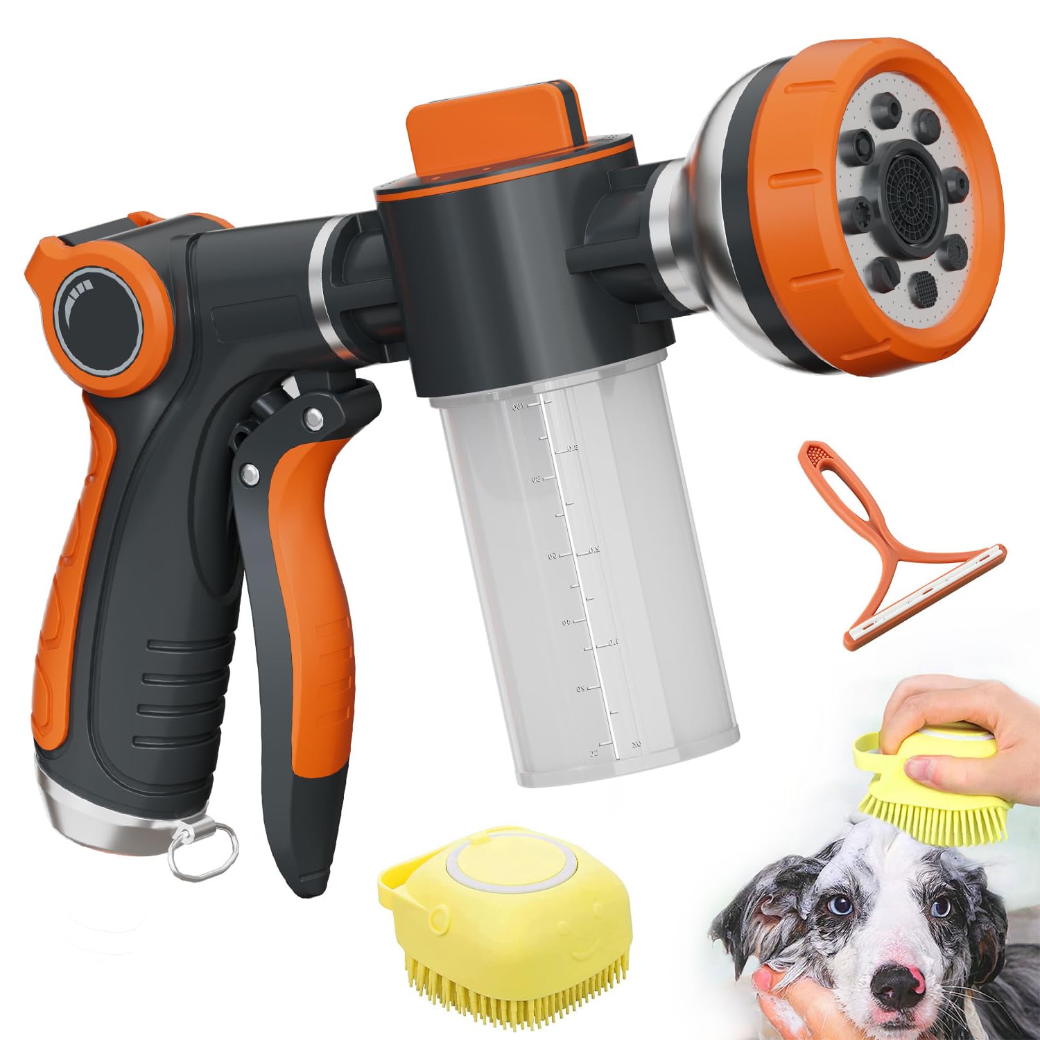 Hongmai Garden Hose Nozzle front view with soap dispenser