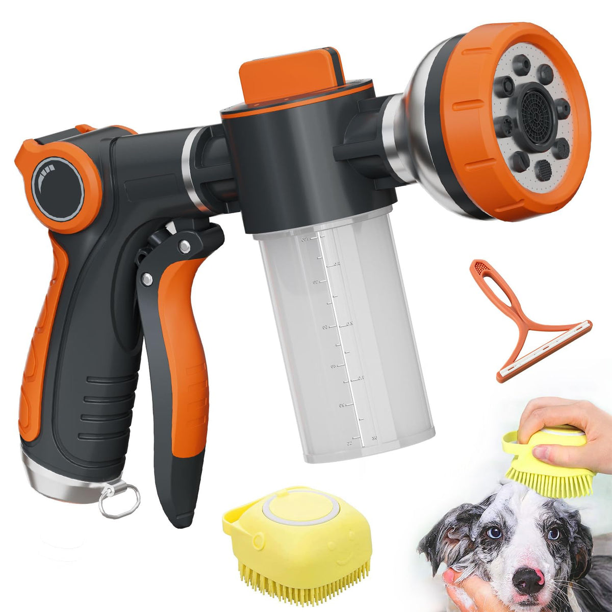 Hongmai Garden Hose Nozzle front view with soap dispenser