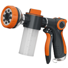 Hongmai Garden Hose Nozzle front view with soap dispenser