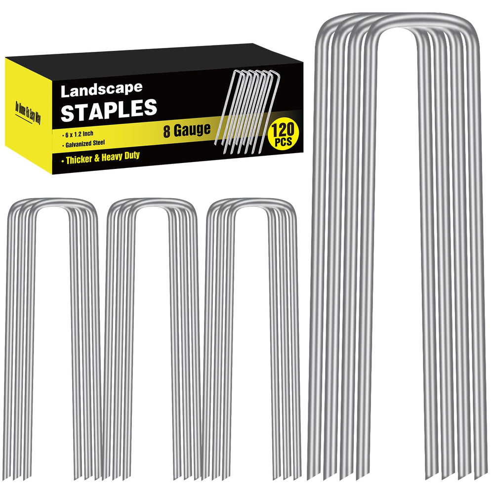 HongWay 120 Pack Landscape Staples, 6 inch 8 gauge front view