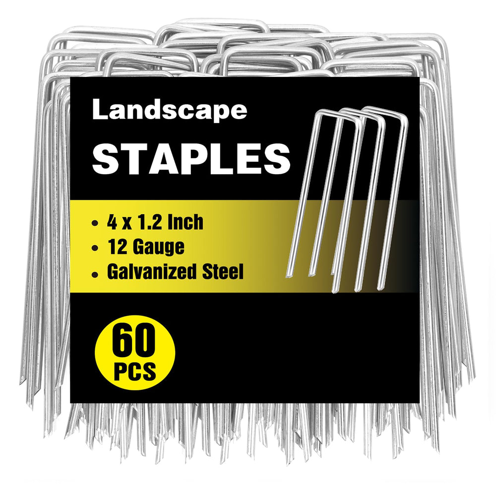 HongWay 60 Pack Landscape Staples 4 Inch galvanized steel landscape pins front view