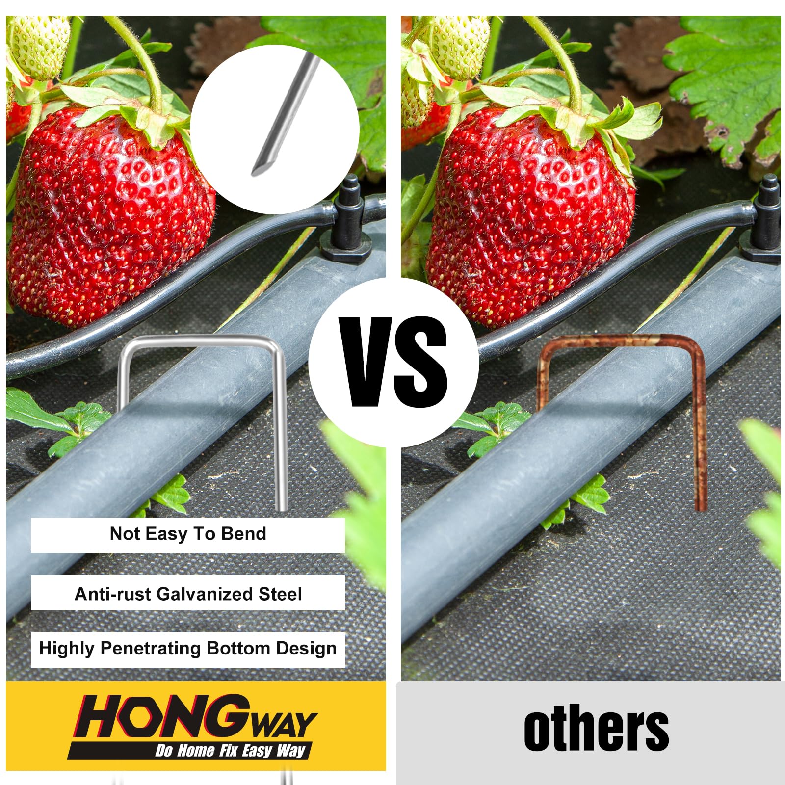 HongWay landscape staples showing rust-proof galvanized steel