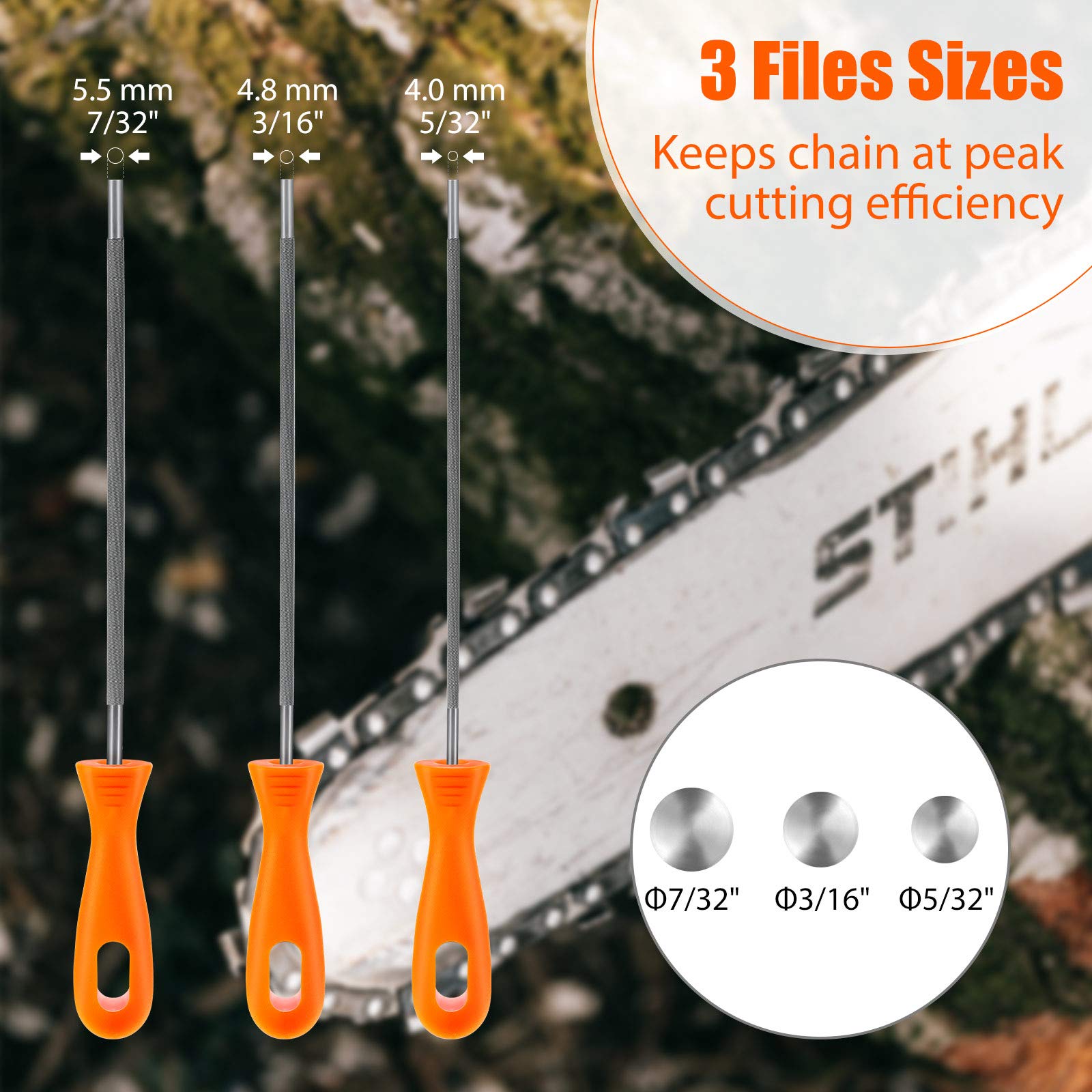 Honoson chainsaw file set with plastic handles for comfortable grip