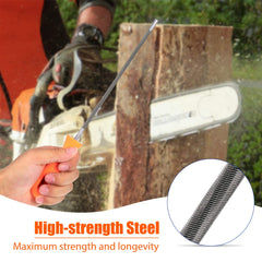 Honoson chainsaw sharpening files displayed on a wooden workbench
