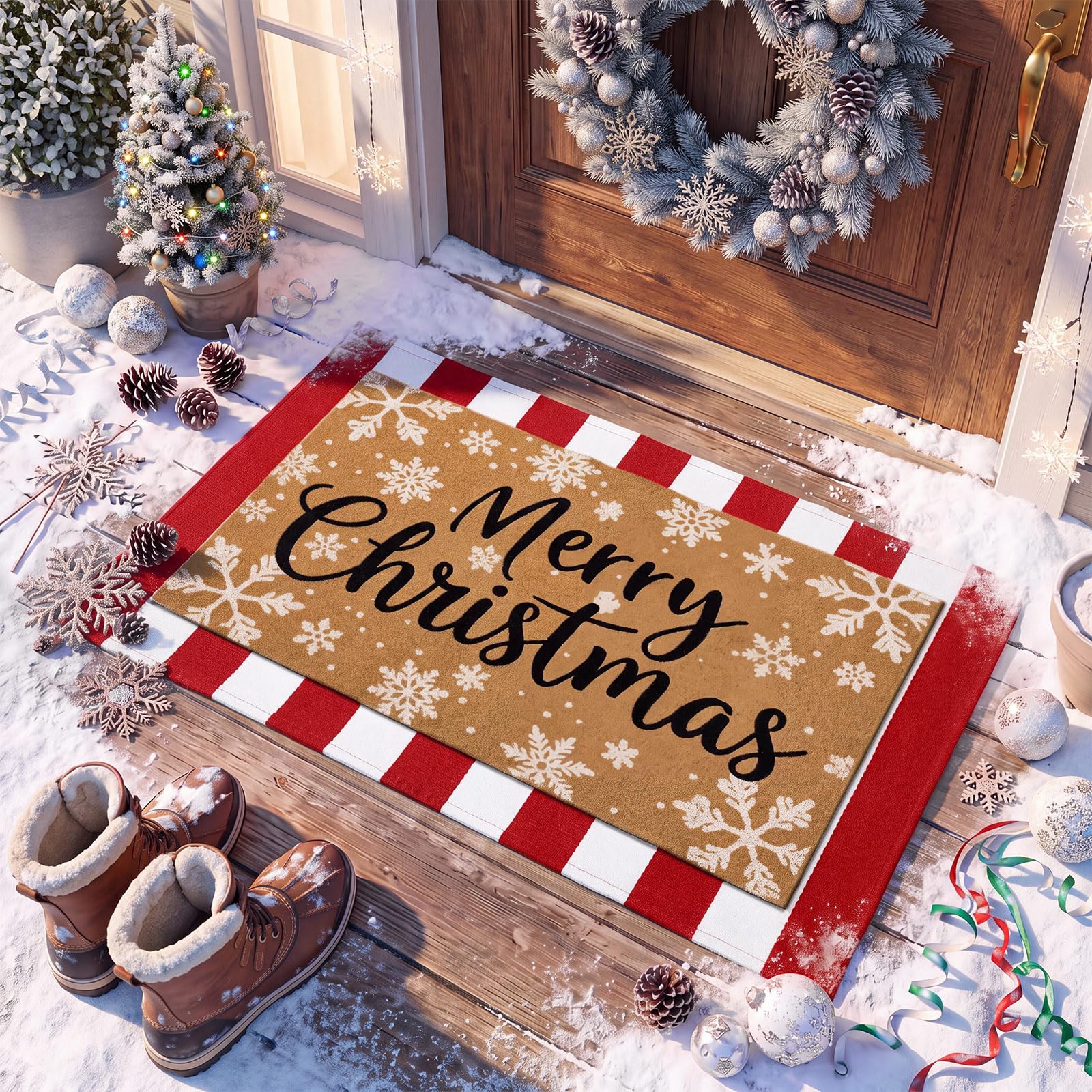 Honoson Christmas door mat set with Merry Christmas design