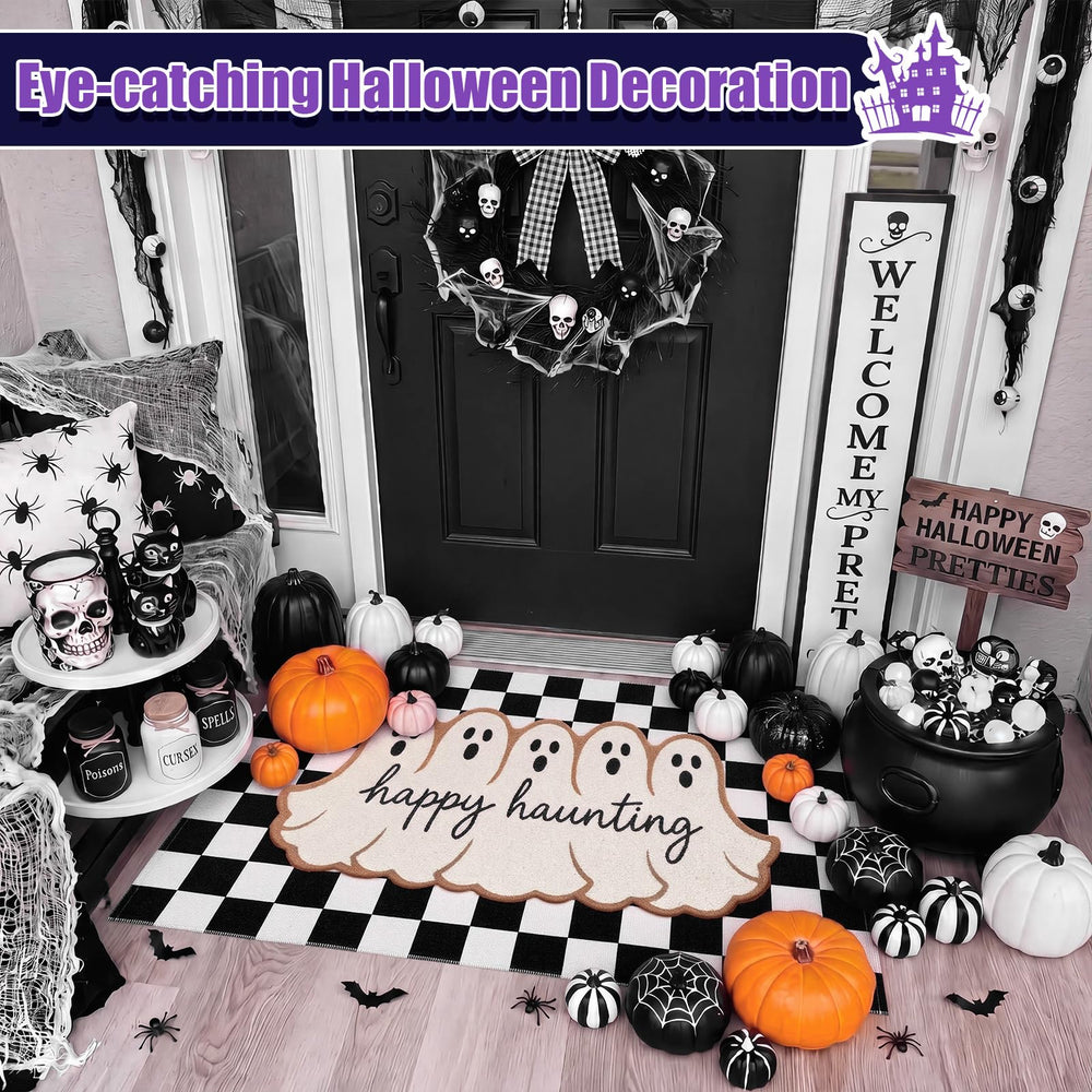 Honoson Halloween Ghost Doormat Set displayed at an entryway