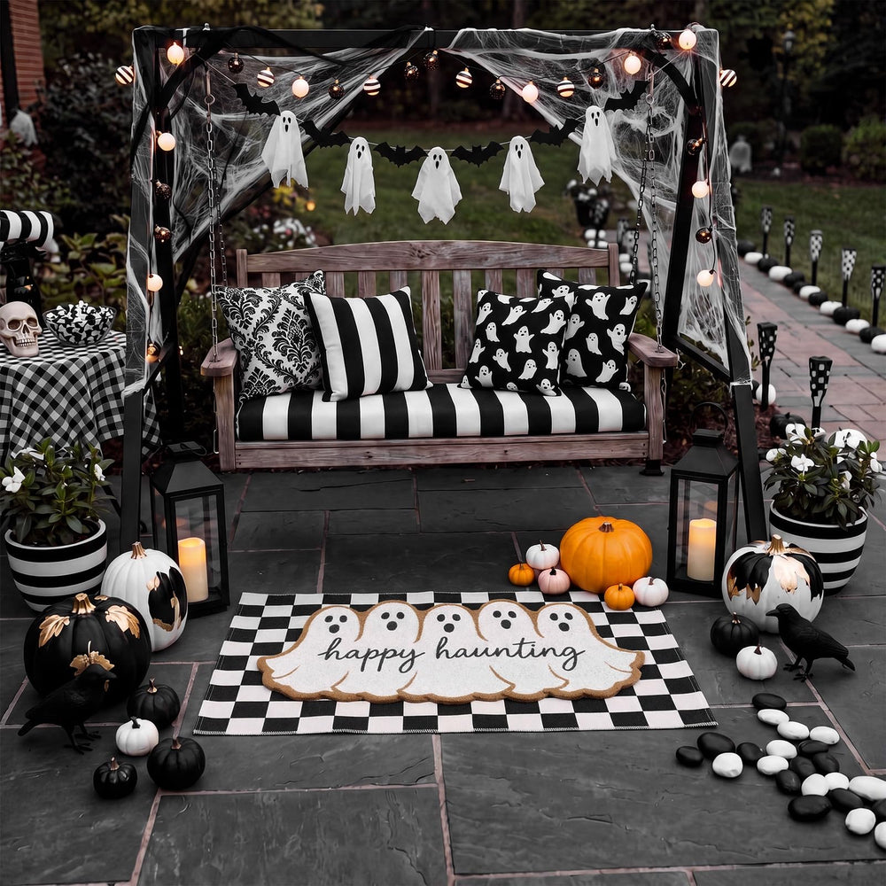 Honoson Halloween Ghost Doormat Set in autumn decor setting