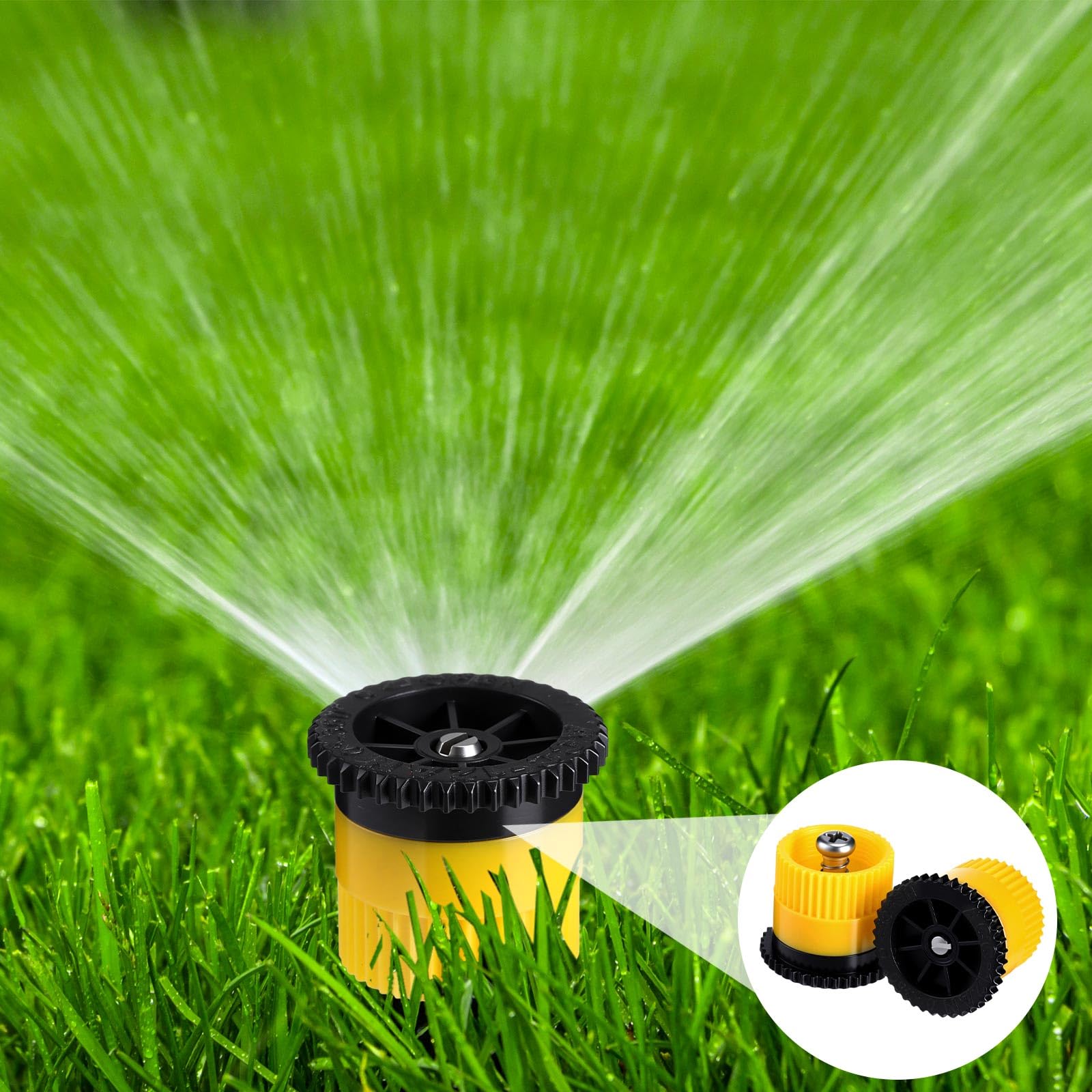 Honoson sprinkler heads displayed on a garden table