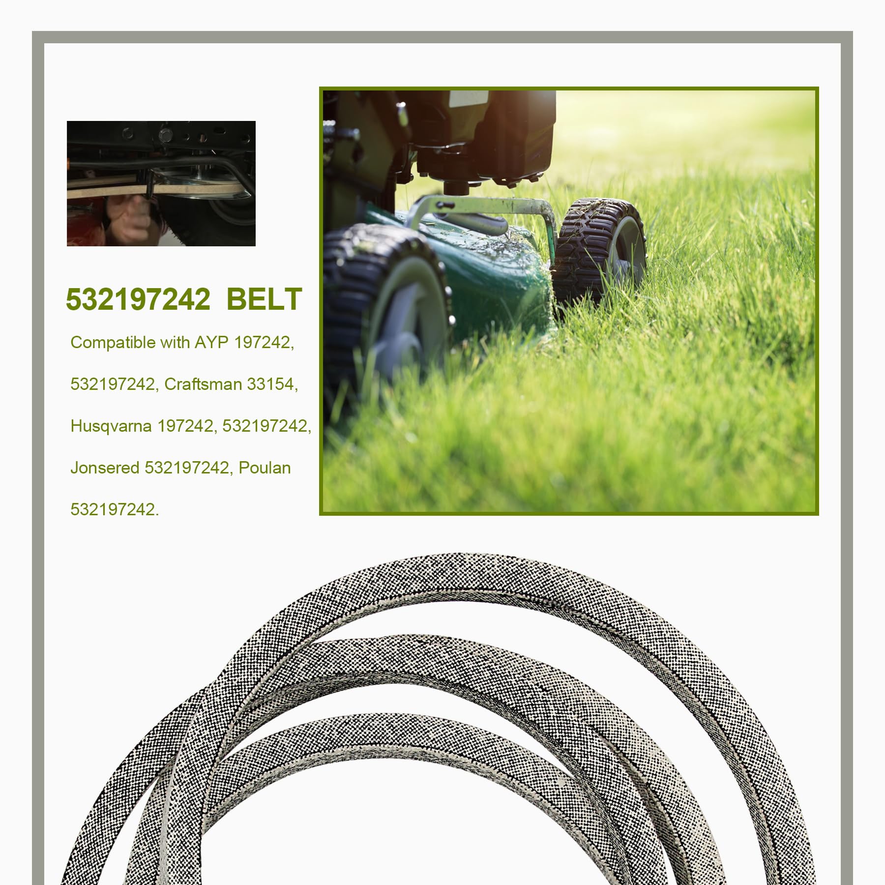 Honoyam mower deck belt packaging showcasing brand and model number