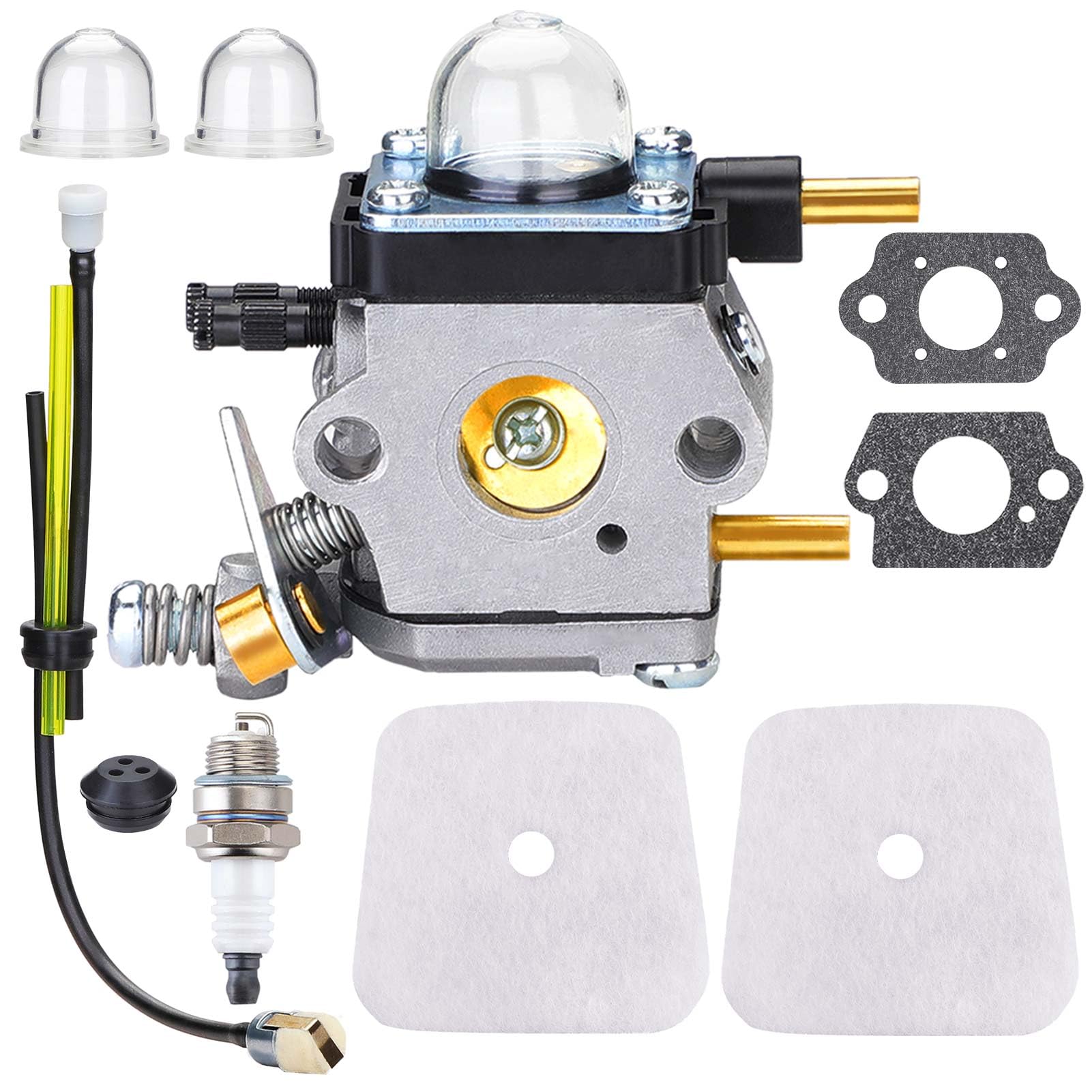 HOODELL C1U-K82 Carburetor front view with air filter and spark plug