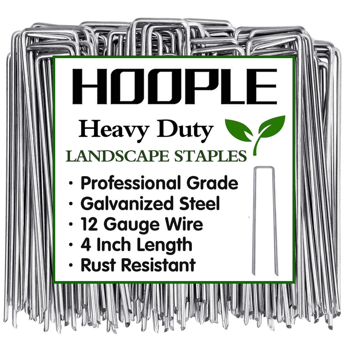 HOOPLE 4 Inch Galvanized Landscape Staples pack front view