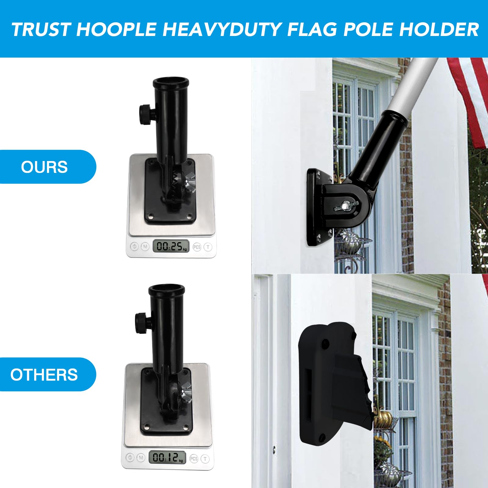 HOOPLE Flag Pole Holder in black finish displaying a flag