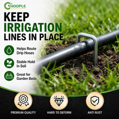 HOOPLE garden stakes in use securing landscape fabric