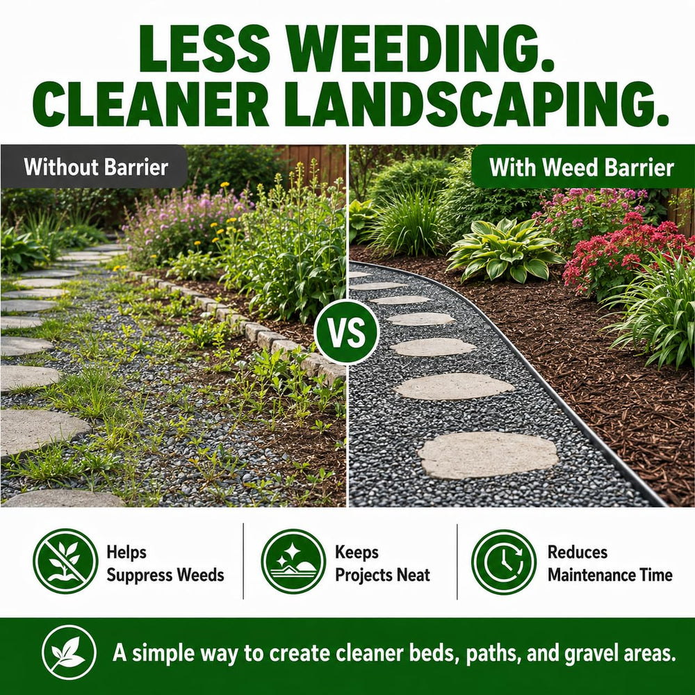HOOPLE Heavy-Duty Weed Barrier Fabric installed in a driveway