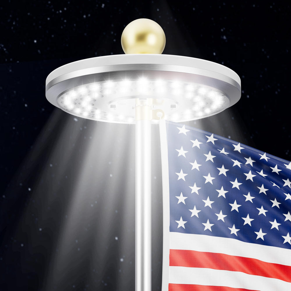 HOOPLE Solar Flag Pole Light front view with 26 LEDs