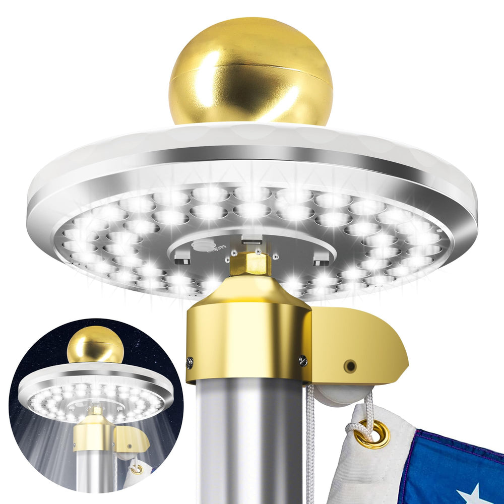 HOOPLE Solar Flagpole Light front view with 48 LEDs