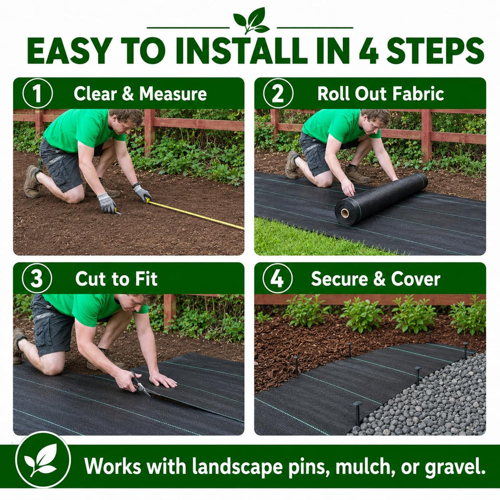 HOOPLE Weed Barrier Fabric cut to fit a specific area