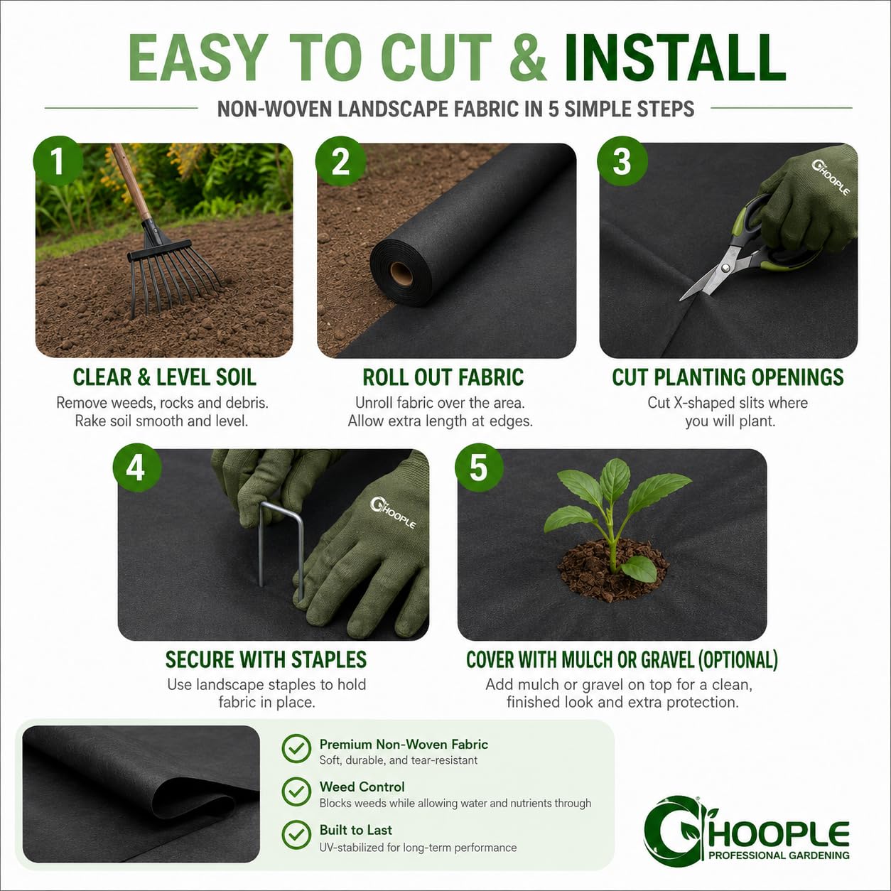 HOOPLE weed barrier fabric cut to size in flower bed