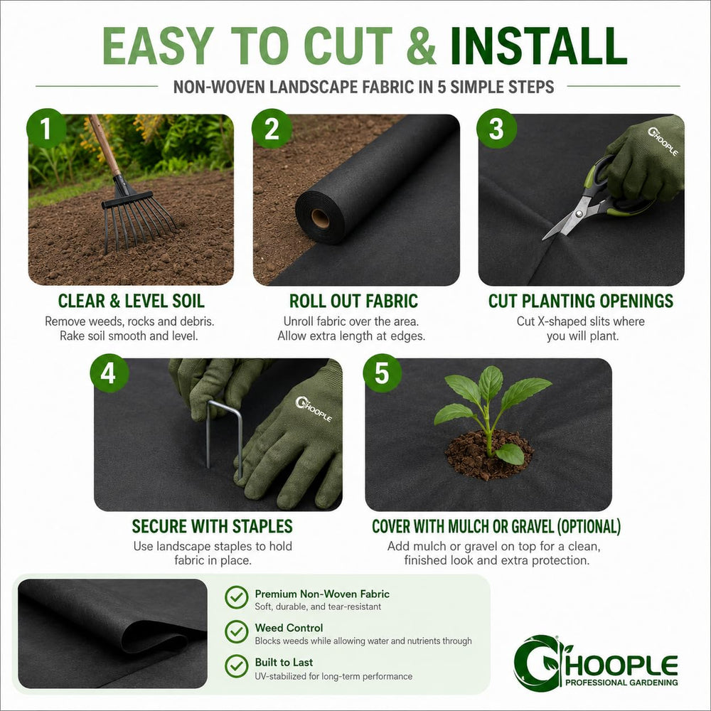 HOOPLE weed barrier fabric cut to size in flower bed