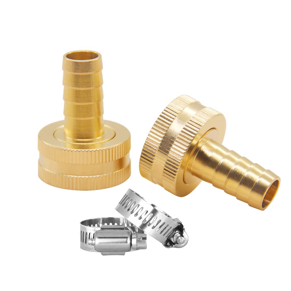 Hooshing 2PCS Garden Hose Connector front view with brass finish