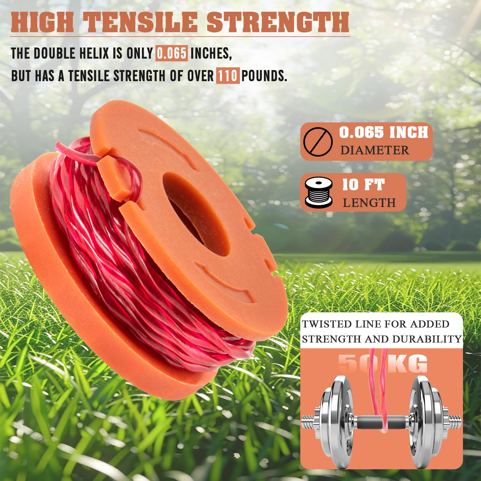 HOOTO WA0010 String Trimmer Spool Line 10ft spool with cap