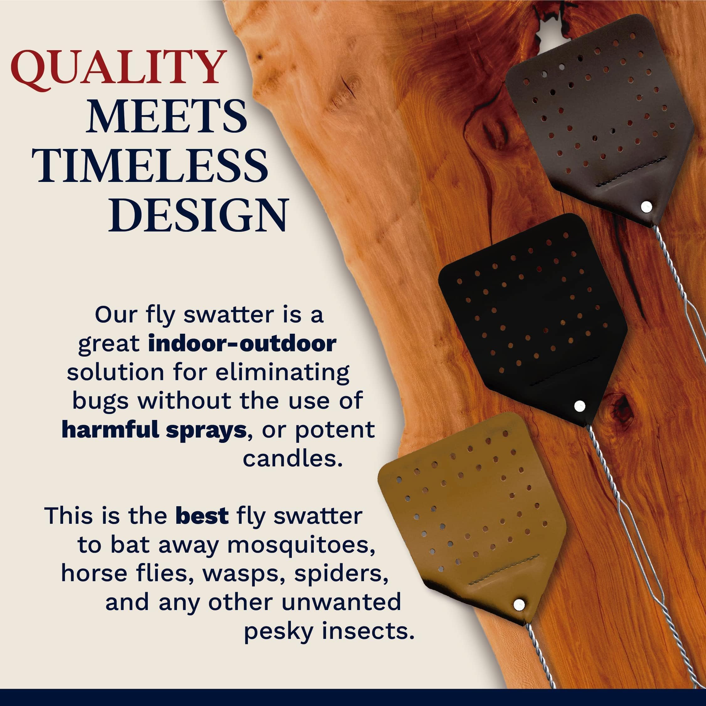 Hope Woodworking fly swatter in use outdoors to swat a fly