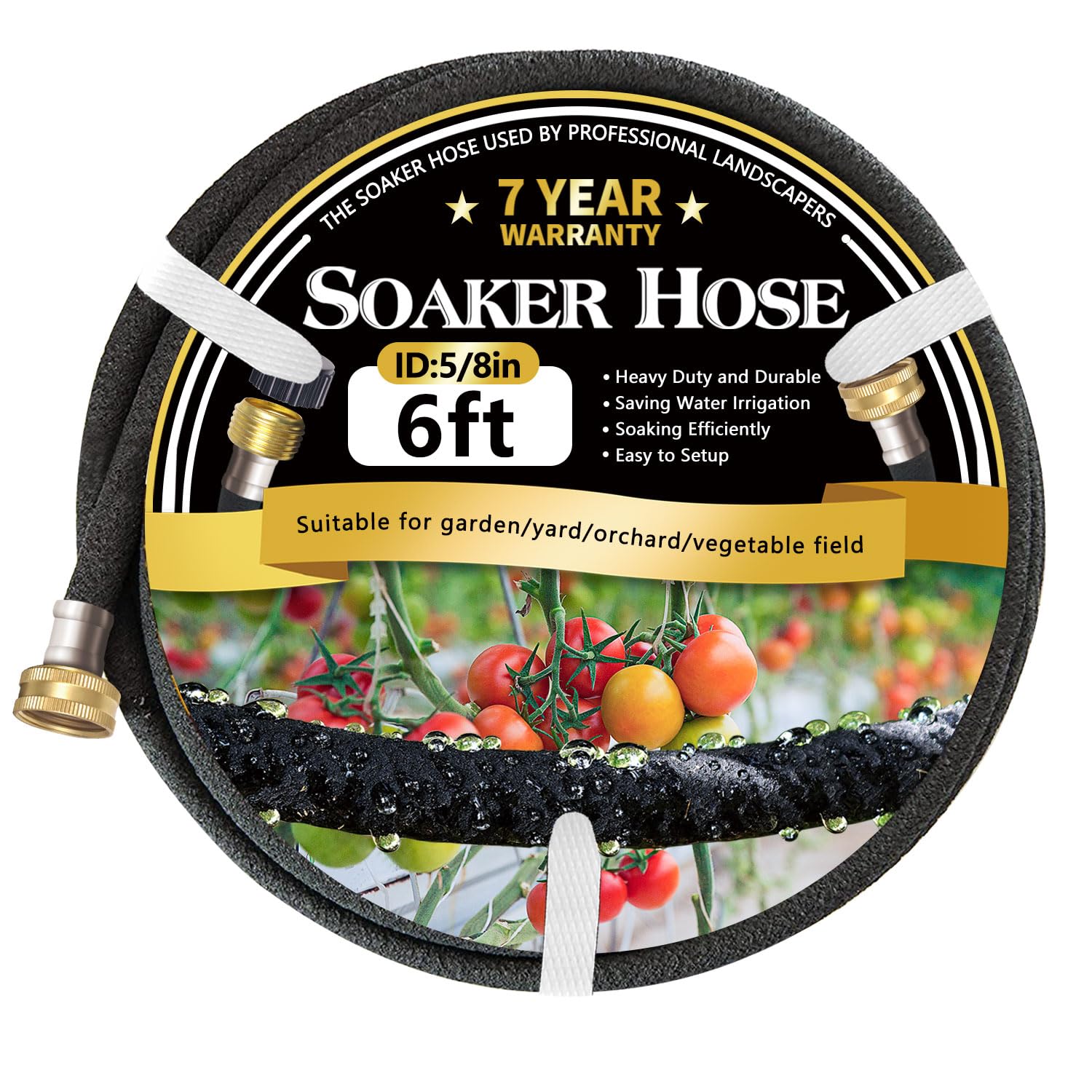 Hopegiver 5/8'' Soaker Hose 6 ft with solid brass fittings front view