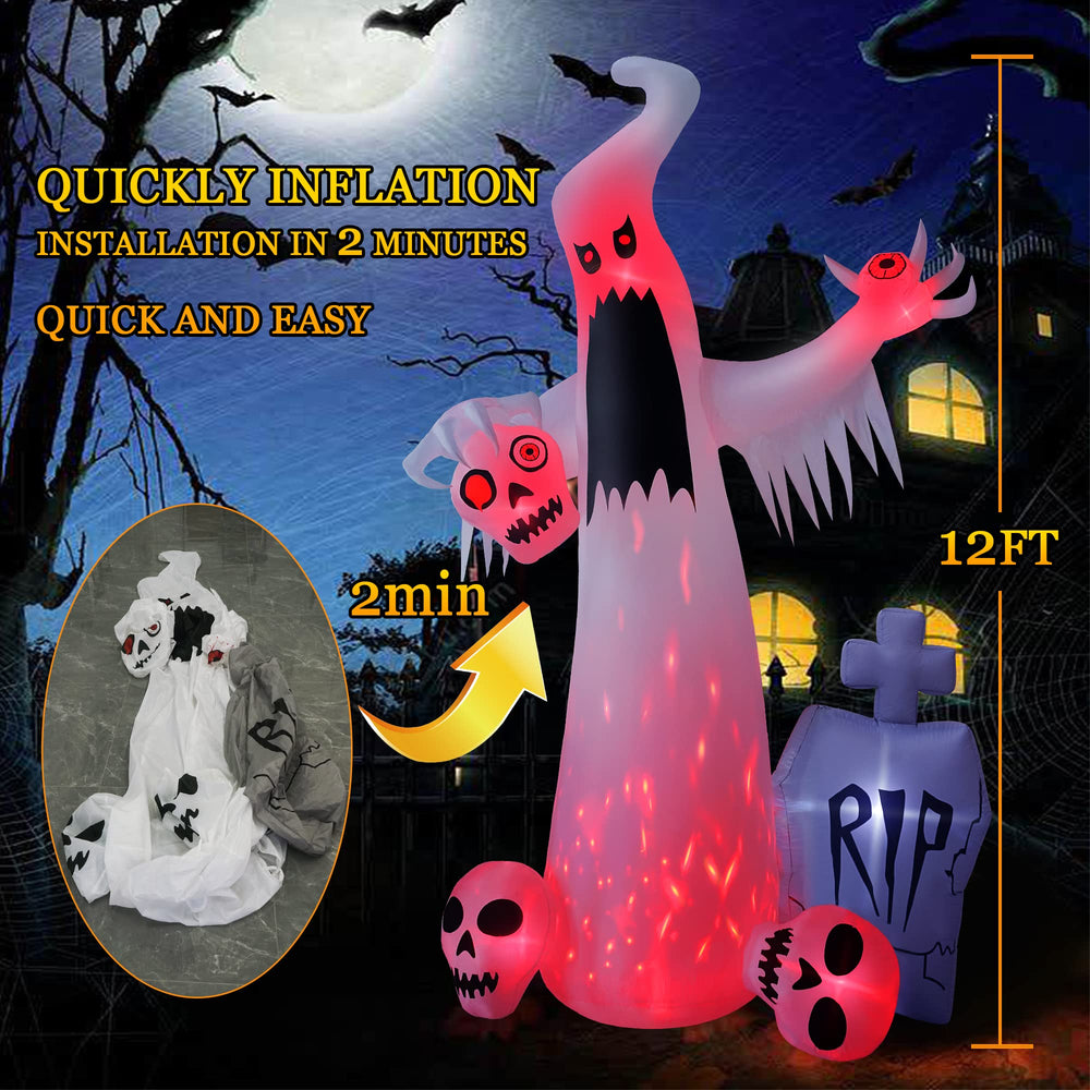 HOPOCO inflatable ghost setup in a garden during Halloween night