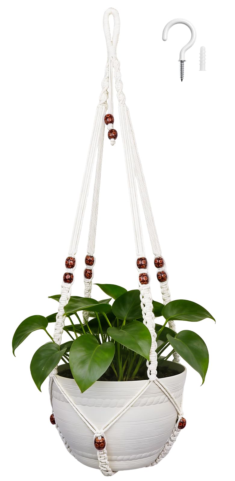 HOREAKHJ 35 Inch Macrame Plant Hanger in Ivory front view