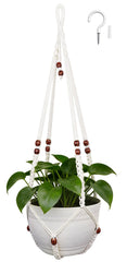 HOREAKHJ 35 Inch Macrame Plant Hanger in Ivory front view