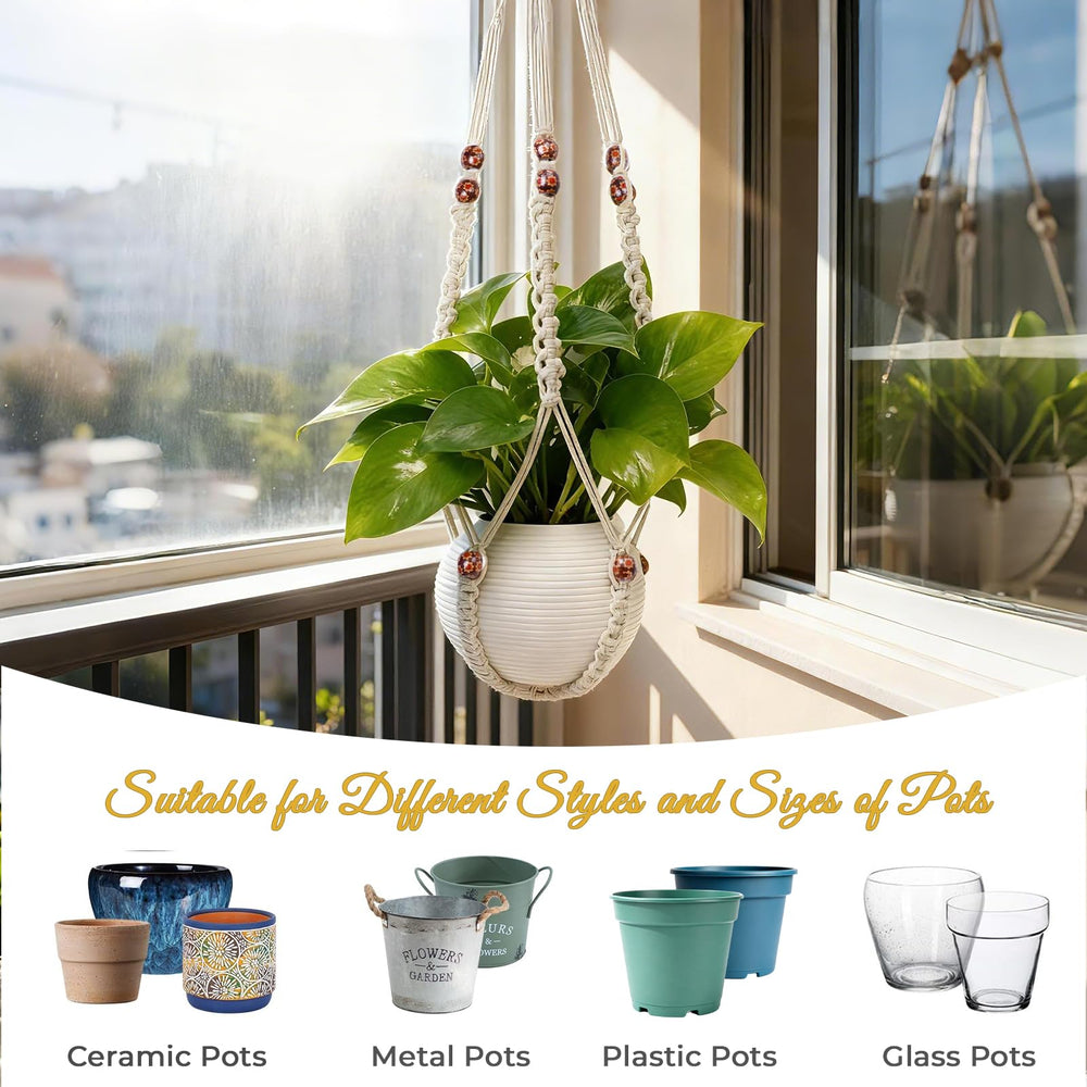 HOREAKHJ Macrame Plant Hanger displayed on a balcony