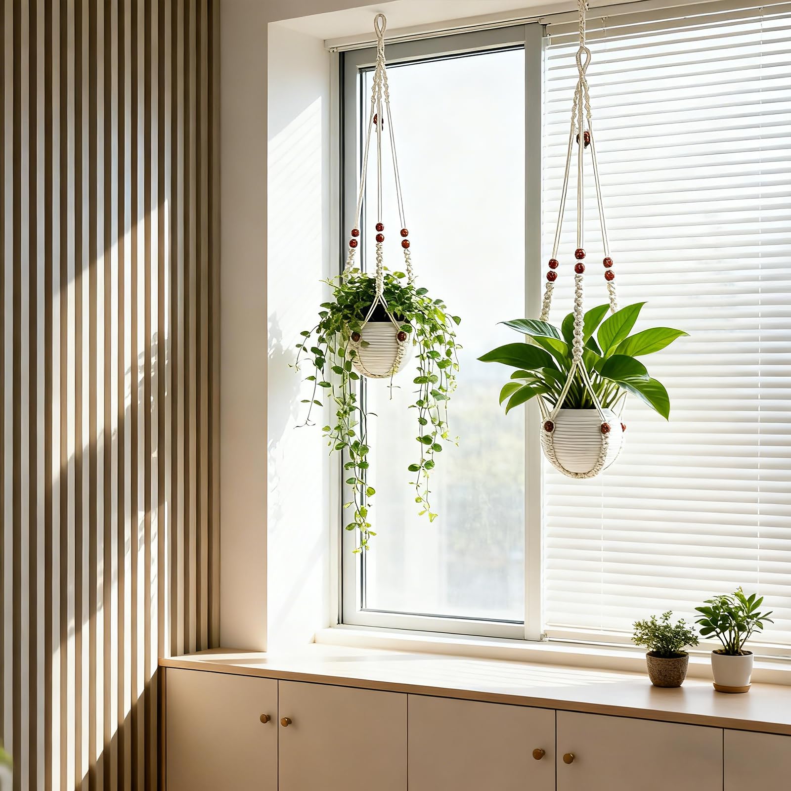 HOREAKHJ Macrame Plant Hanger hanging indoors