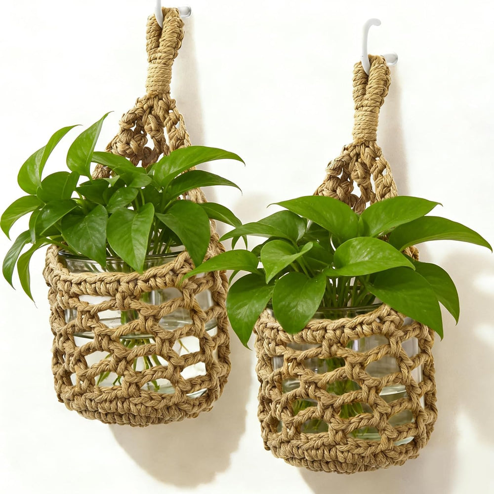 HOREAKHJ Macrame Wall Plant Hanger brown with 4-inch pot