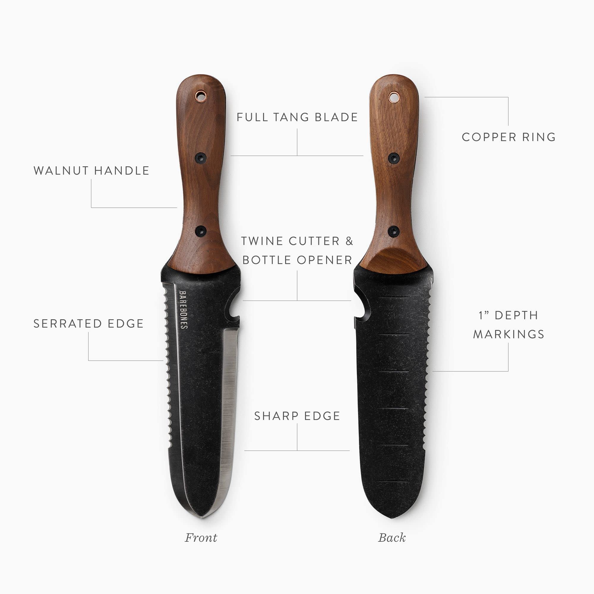 Hori Hori Classic knife showing stainless steel blade and serrated edge