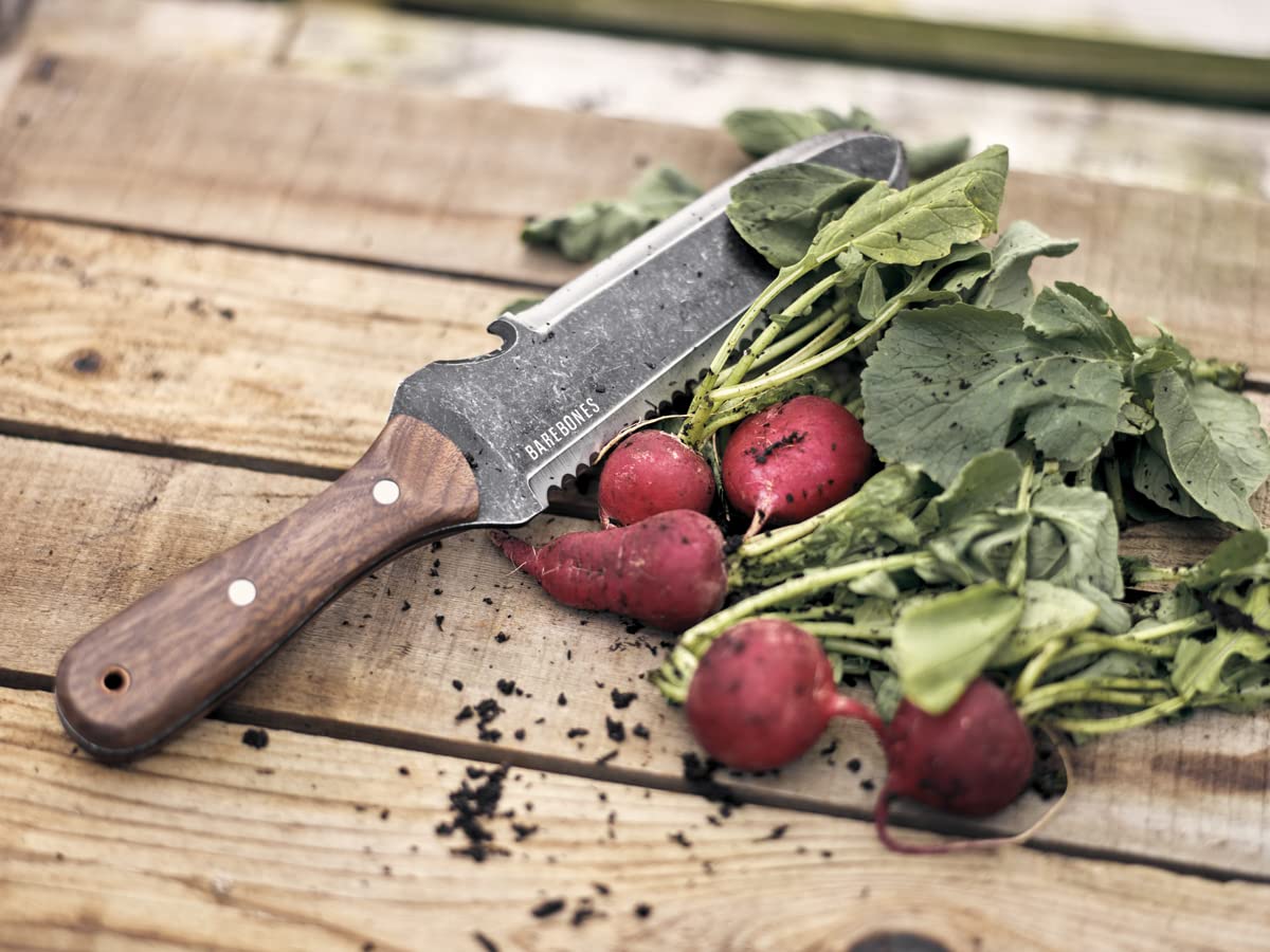 Hori Hori knife displayed with gardening tools
