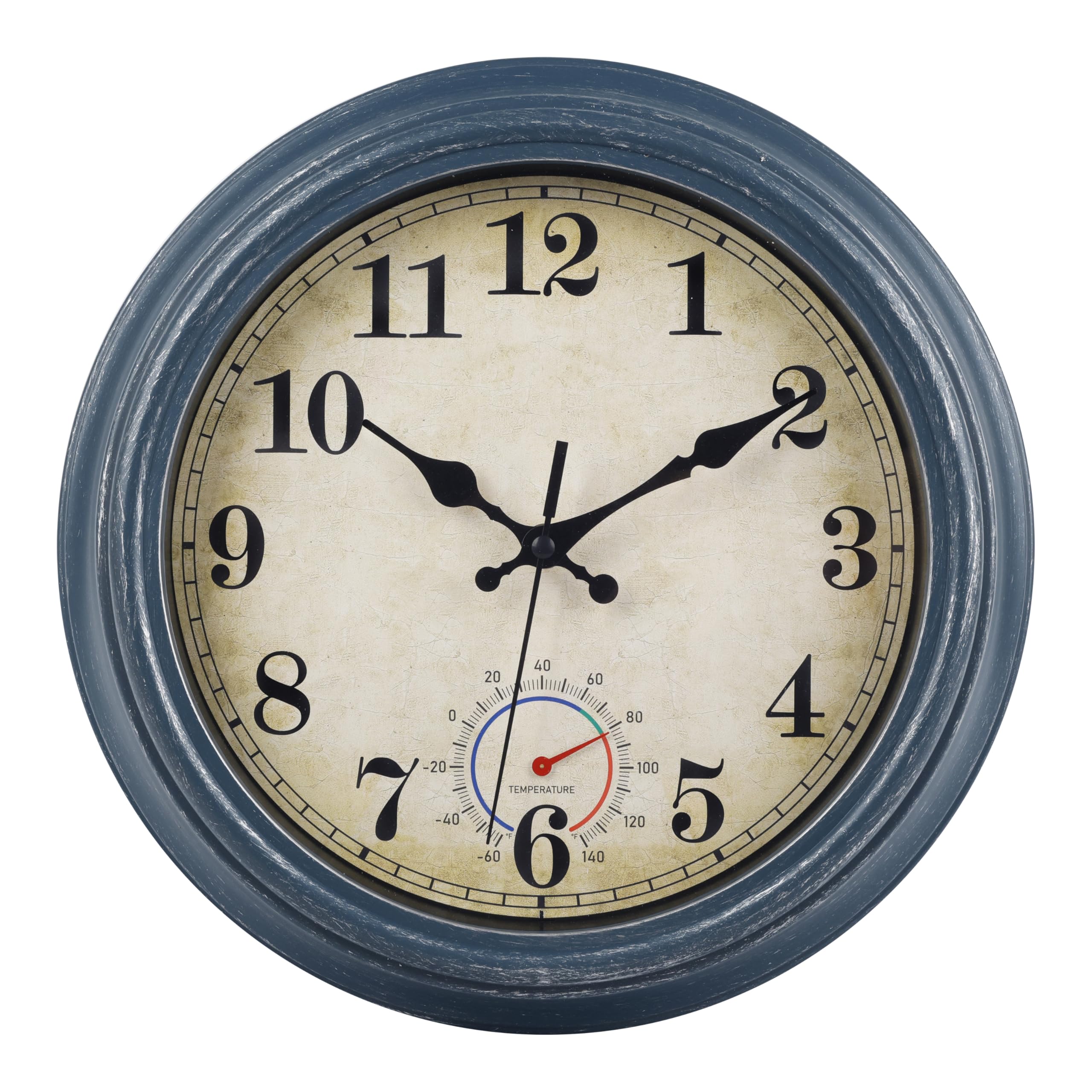 Horizent 12-inch outdoor clock blue vintage design front view