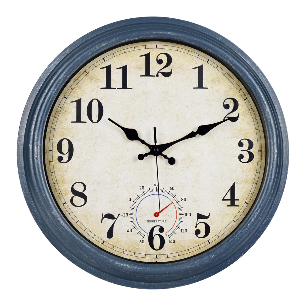 Horizent 16 Inch Outdoor Clock blue front view