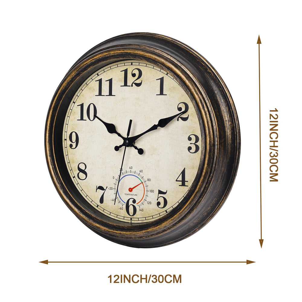Horizent Outdoor Clock side view showing thermometer feature