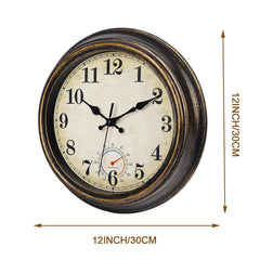 Horizent Outdoor Clock side view showing thermometer feature