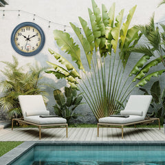 Horizent outdoor clock with thermometer close-up