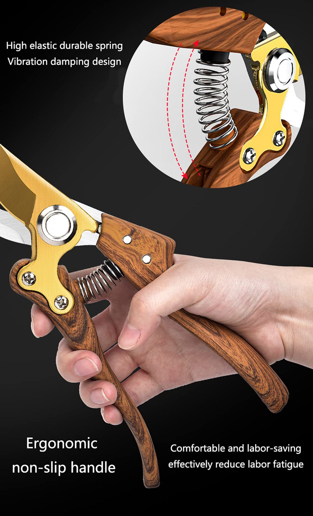 Horsvill Garden Shears ergonomic handle design side view