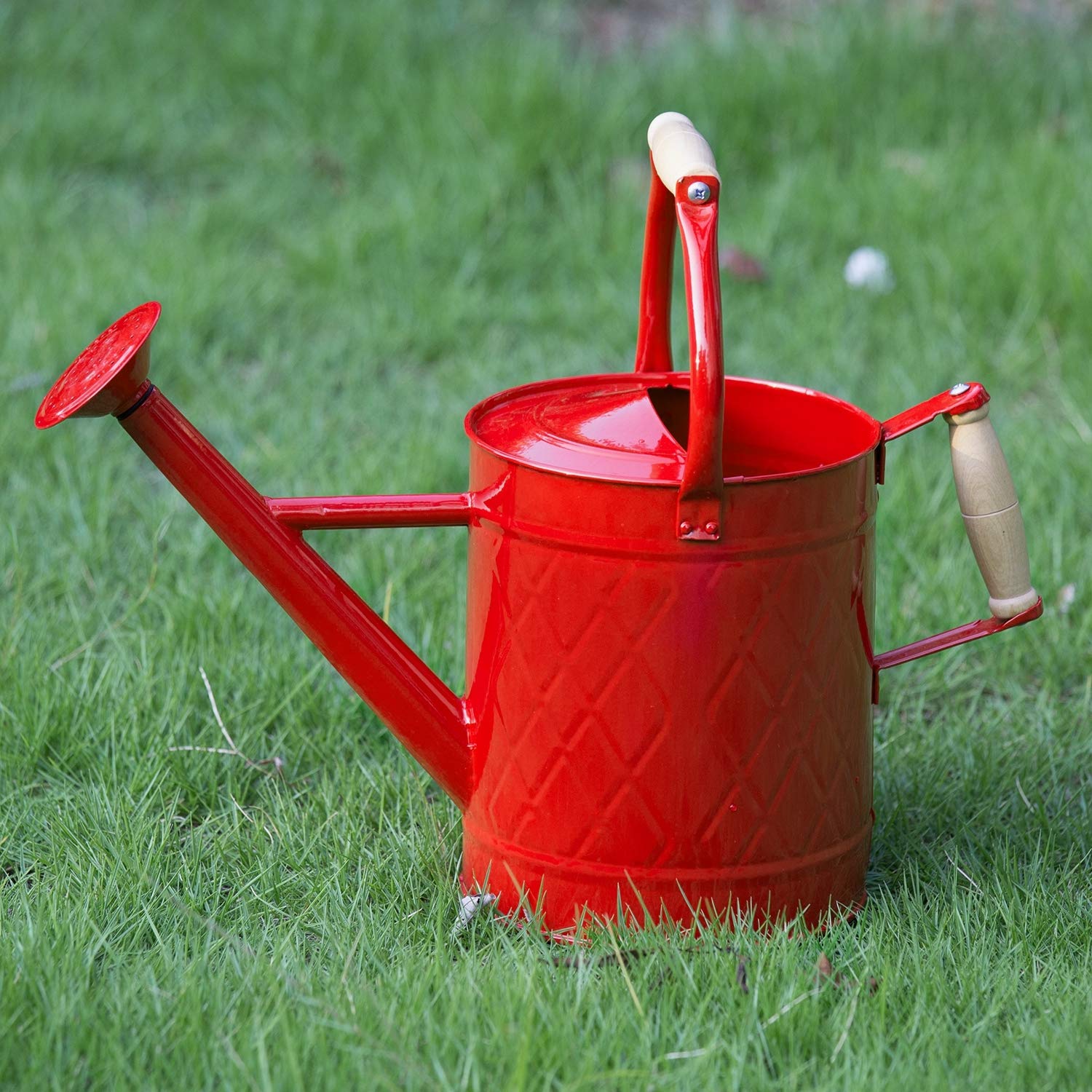 HORTICAN 1 Gallon Red Metal Watering Can front view