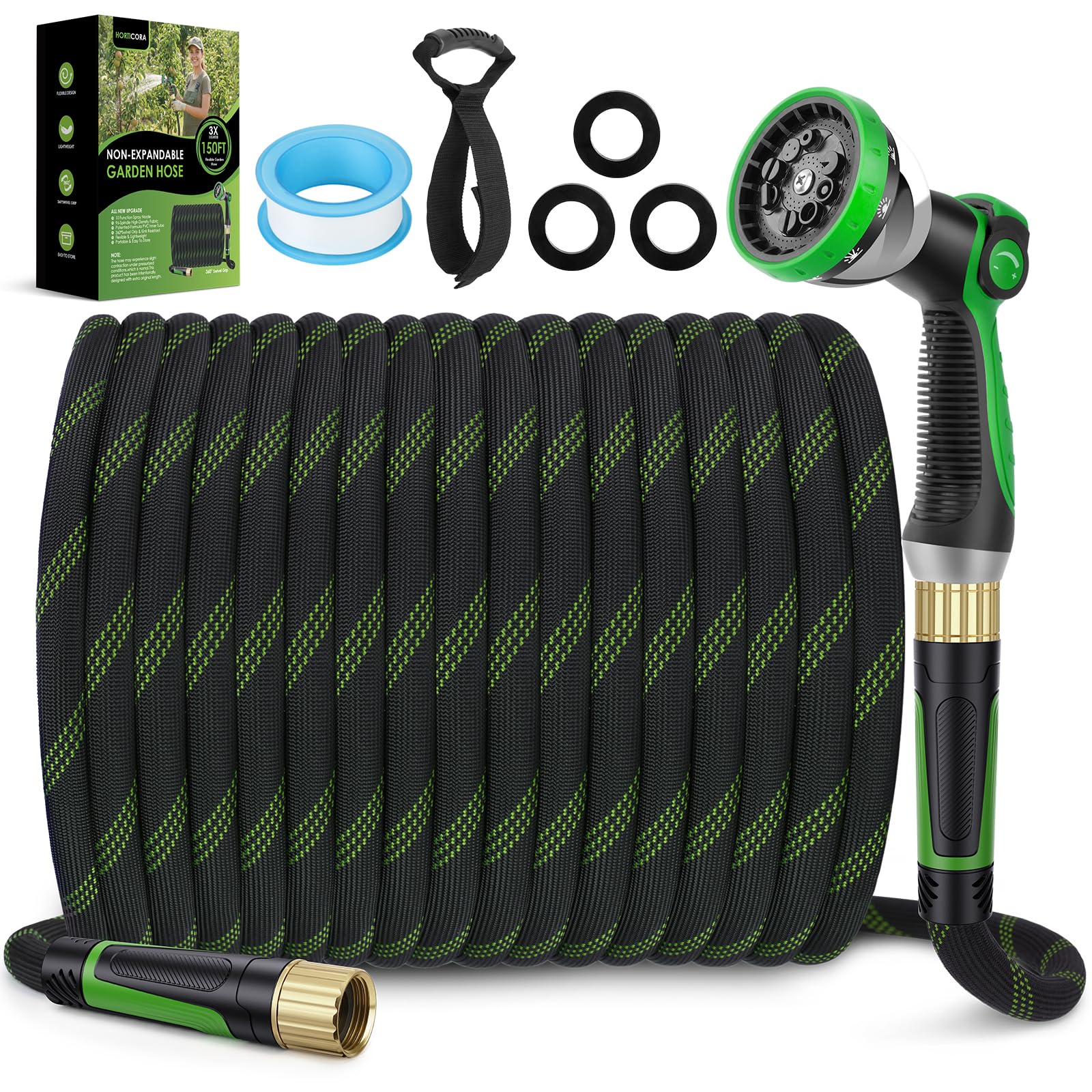 HORTICORA garden hose used in a garden setting