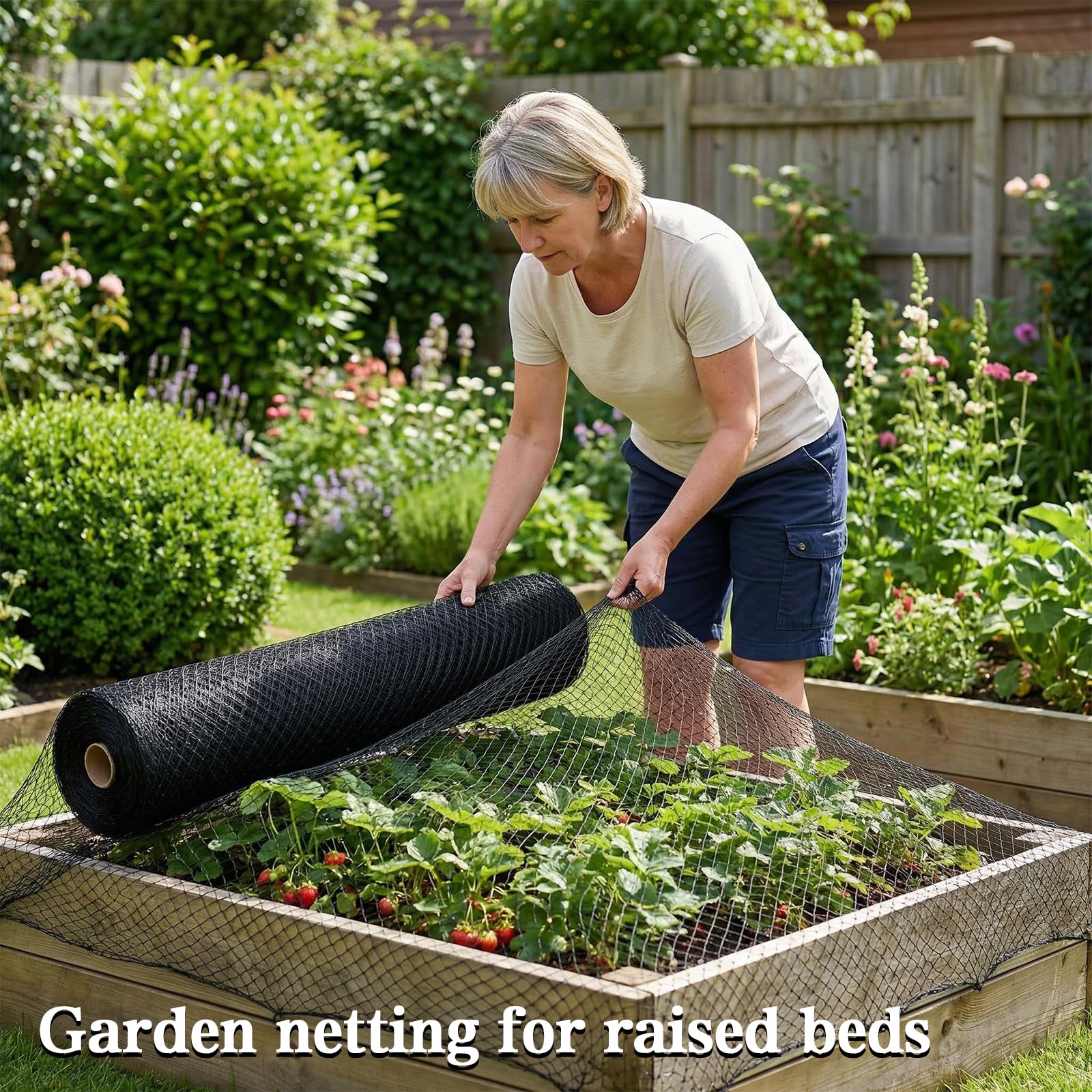HORTIFAN Bird Netting black mesh in garden setting