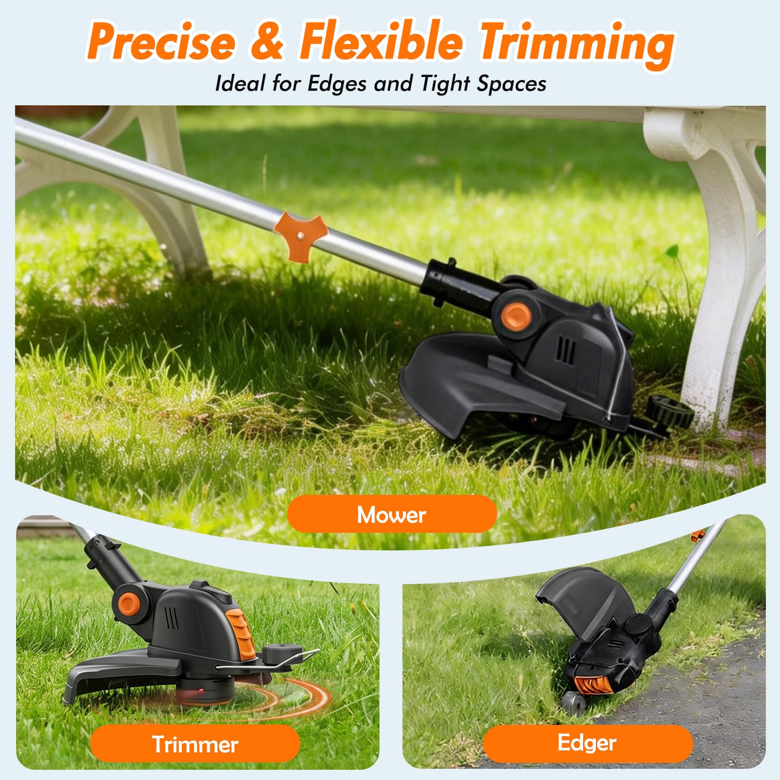 HortiHub Electric Weed Wacker adjustable handle for ergonomic use
